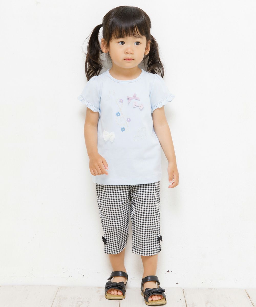 Baby size 100 % cotton note & ribbon motif T -shirt Blue model image 4