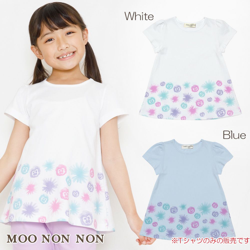 Children's clothing girl 100 % cotton flower print A line T -shirt