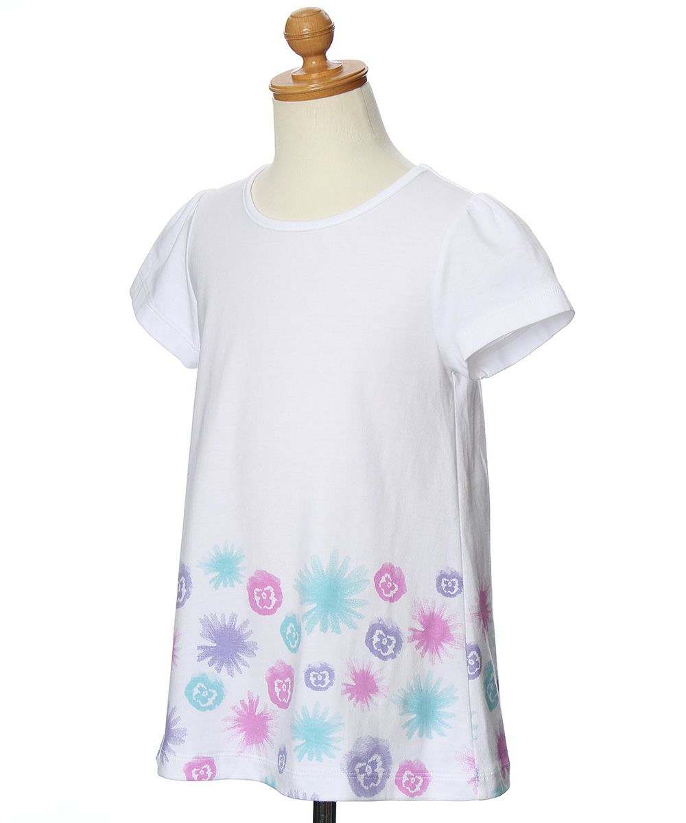 Children's clothing girl 100 % cotton flower print A line T -shirt off -white (11) torso