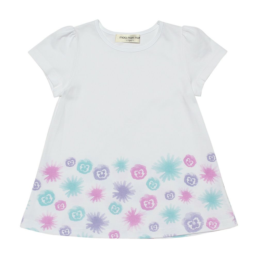 Children's clothing girl 100 % cotton flower print A line T -shirt off -white (11) front