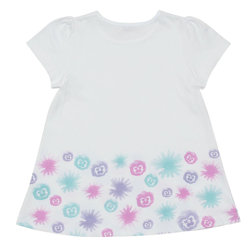 Children's clothing girl 100 % cotton flower print A line T -shirt off -white (11) back