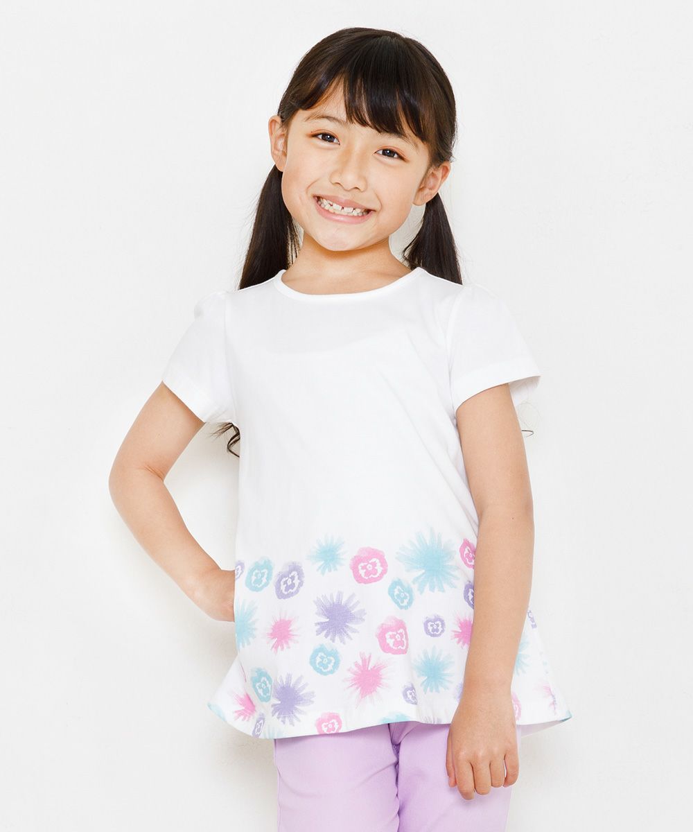 Children's clothing girl 100 % Cotton Print A -line T -shirt Off White (11) Model Image 1