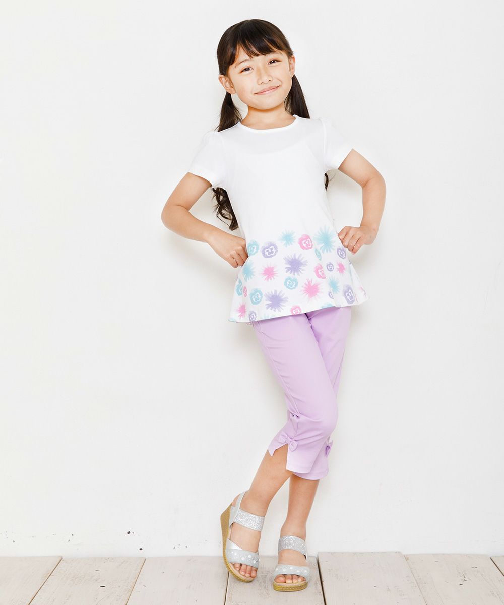 Children's clothing girl 100 % Cotton Print A -line T -shirt Off White (11) Model Image 2