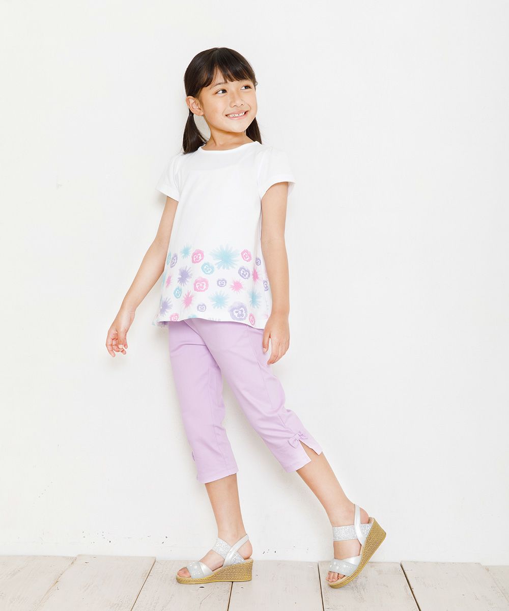 Children's clothing girl 100 % cotton flower print A line T -shirt off -white (11) model image 4