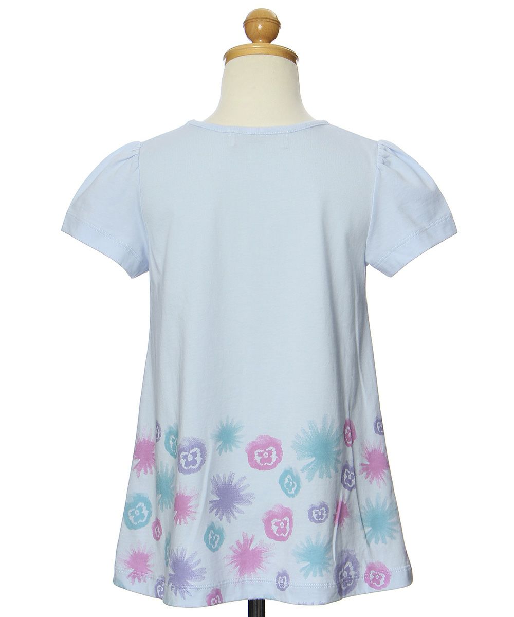 Children's clothing girl 100 % cotton flower print A line T -shirt blue (61) Torso