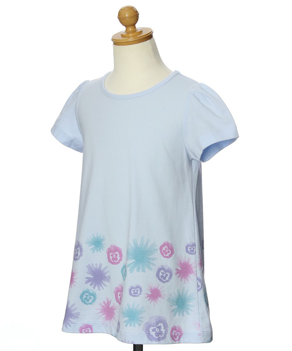 Children's clothing girl 100 % cotton flower print A line T -shirt blue (61) torso