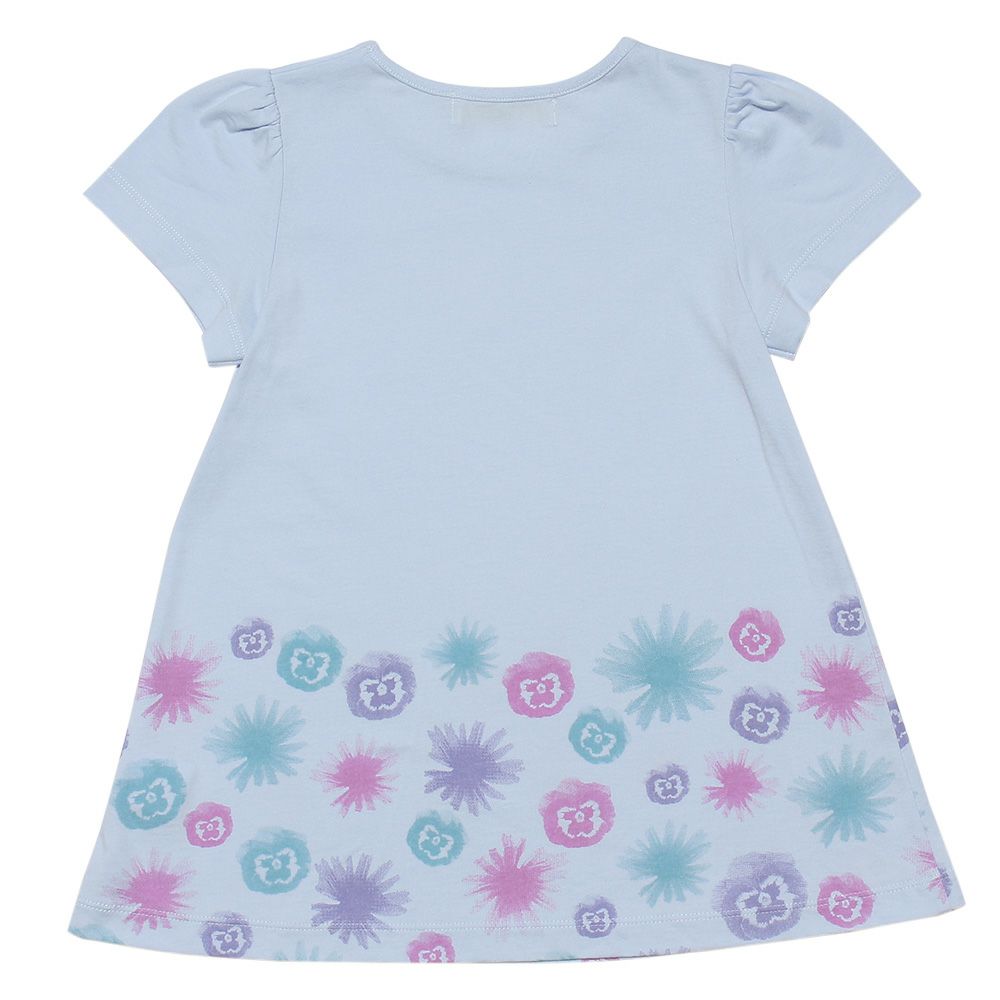 Children's clothing girl 100 % cotton flower print A line T -shirt blue (61) back