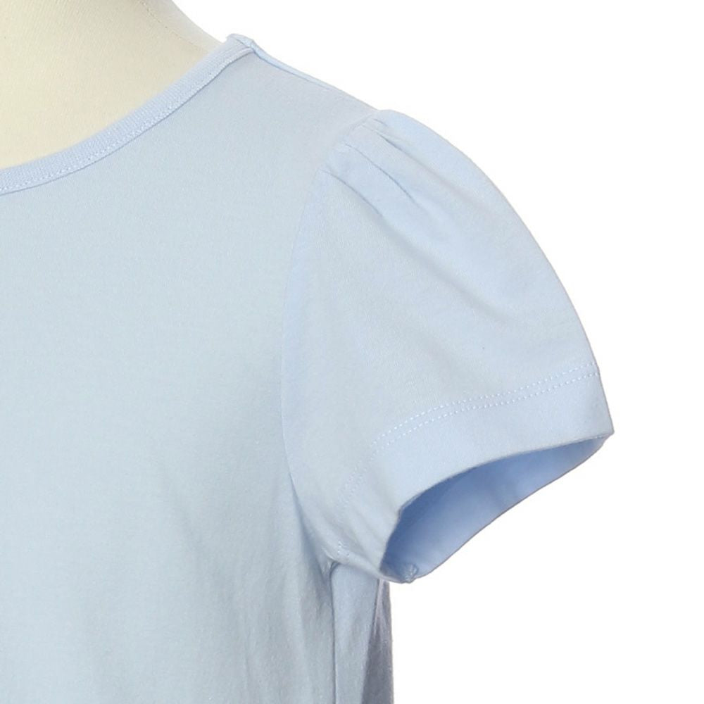 Children's clothing girl 100 % cotton flower print A line T -shirt blue (61) Design point 2