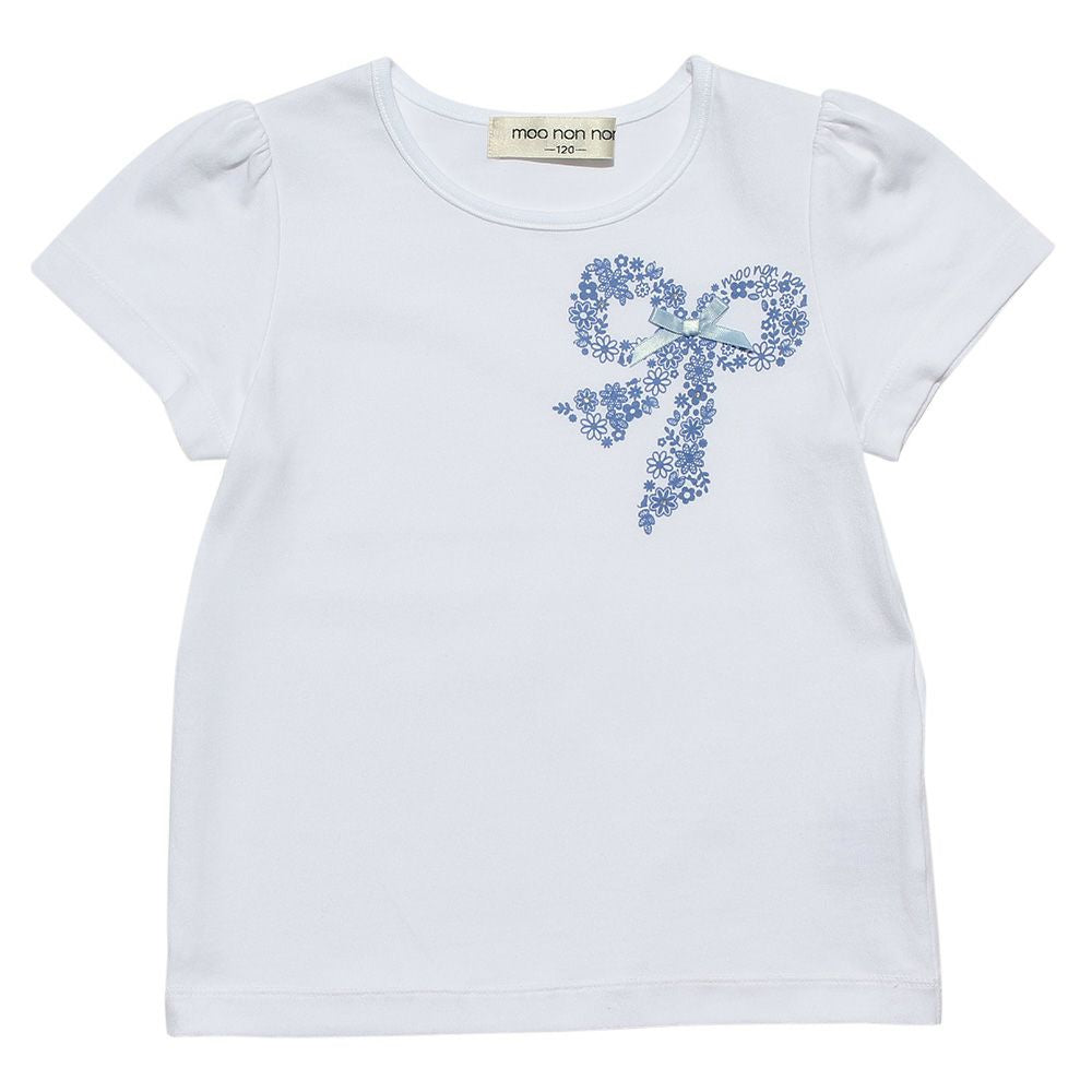 100 % cotton flower pattern ribbon print T -shirt Off White front
