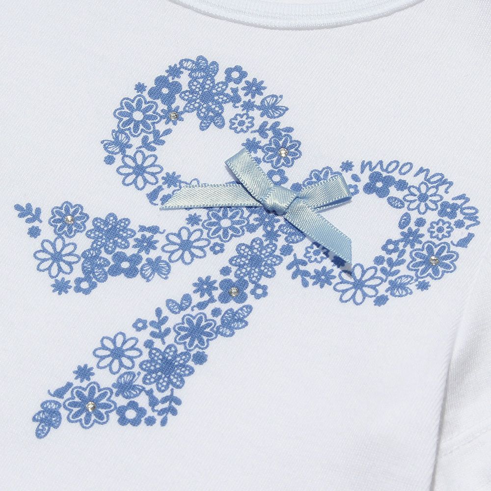 100 % cotton flower pattern ribbon print T -shirt Off White Design point 1