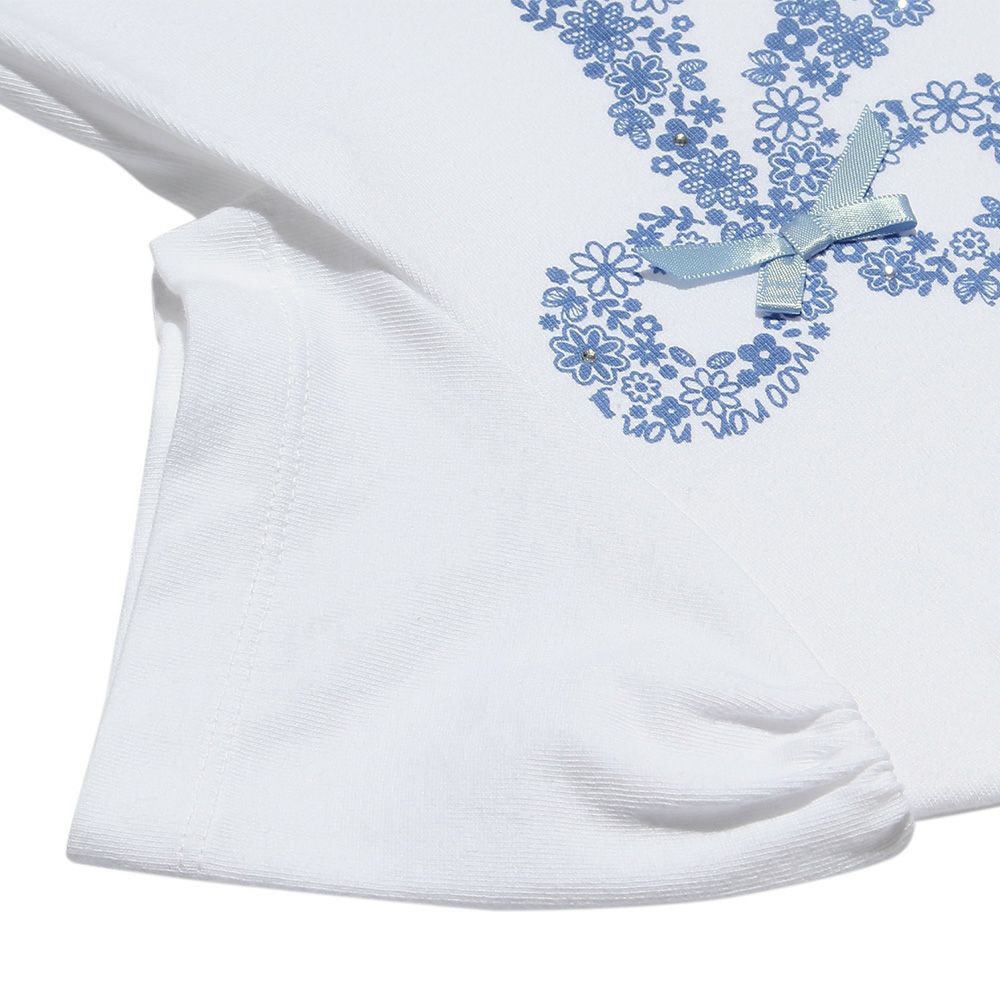 100 % cotton flower pattern ribbon print T -shirt Off White Design point 2
