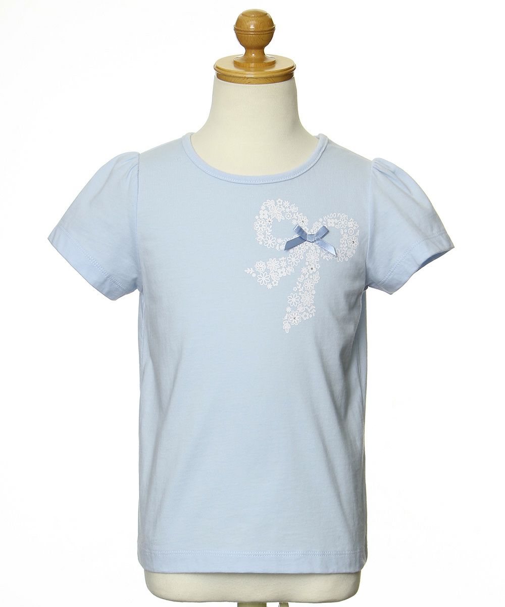 100 % cotton flower pattern ribbon print T -shirt Blue torso