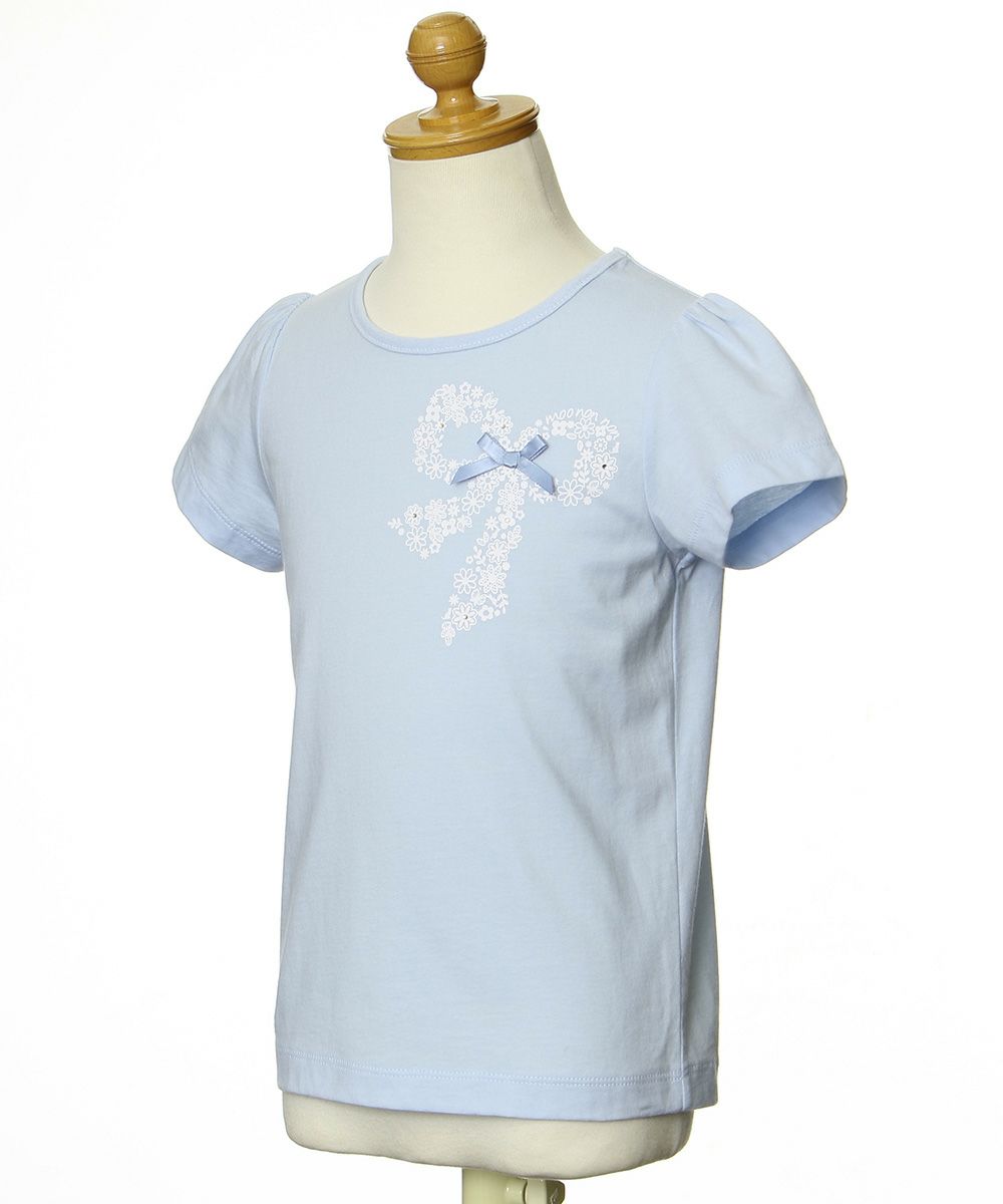 100 % cotton flower pattern ribbon print T -shirt Blue torso