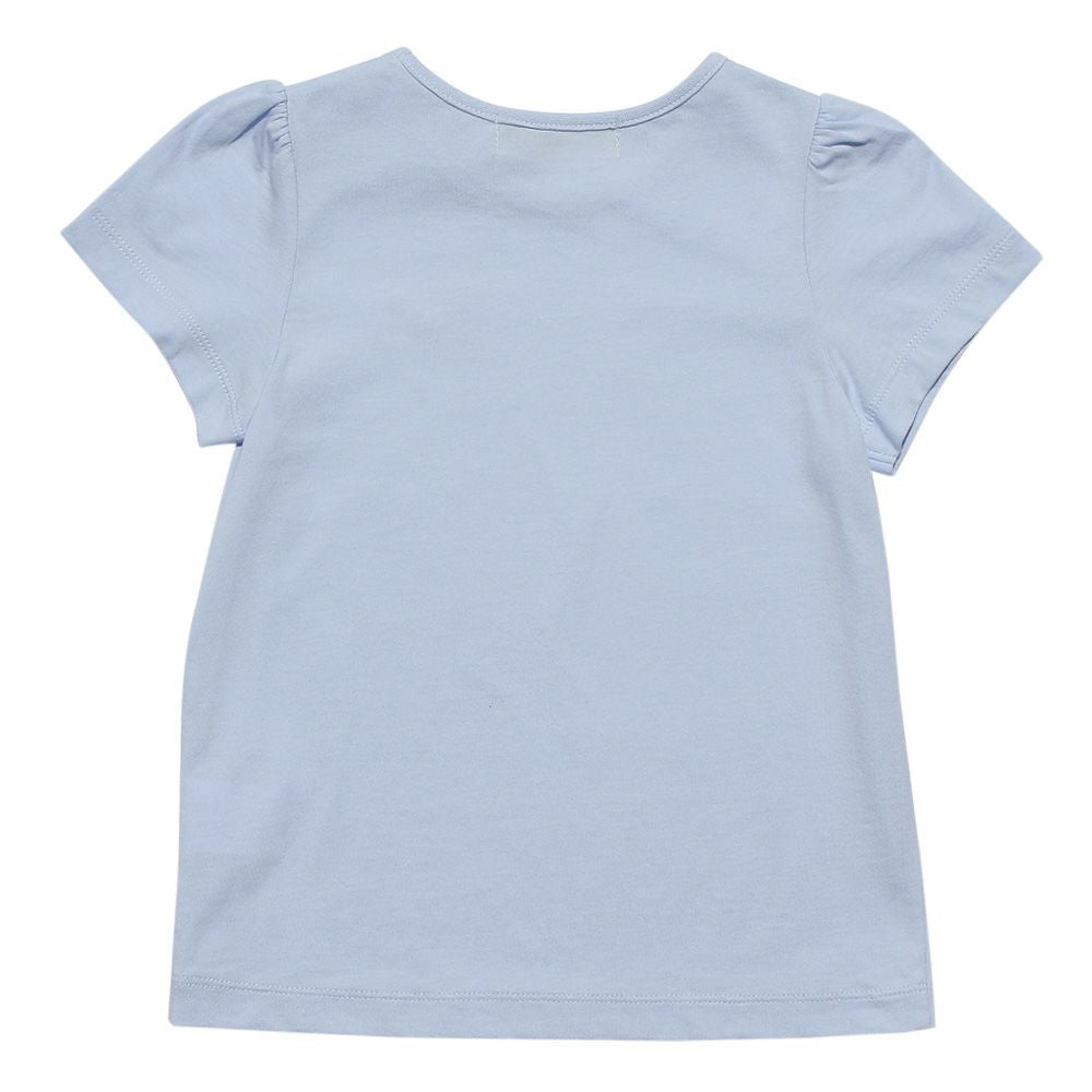 100 % cotton flower pattern ribbon print T -shirt Blue back