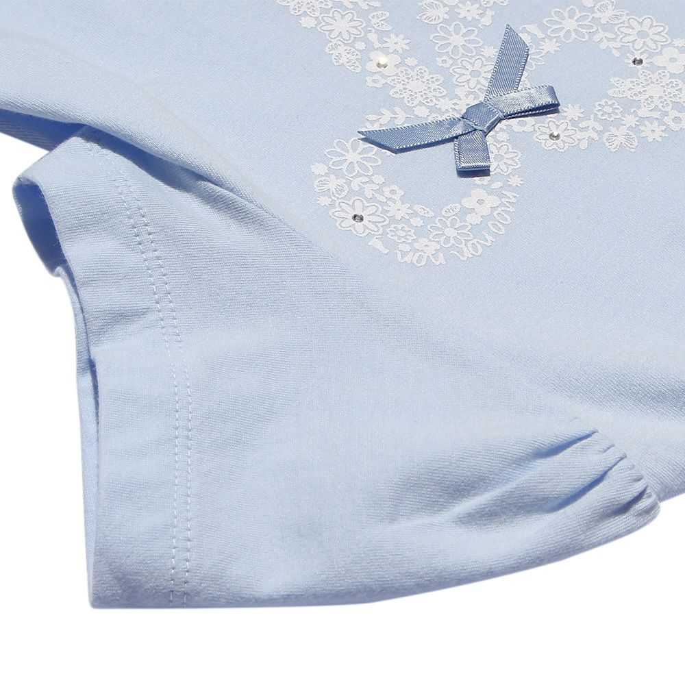 100 % cotton flower pattern ribbon print T -shirt Blue Design point 2