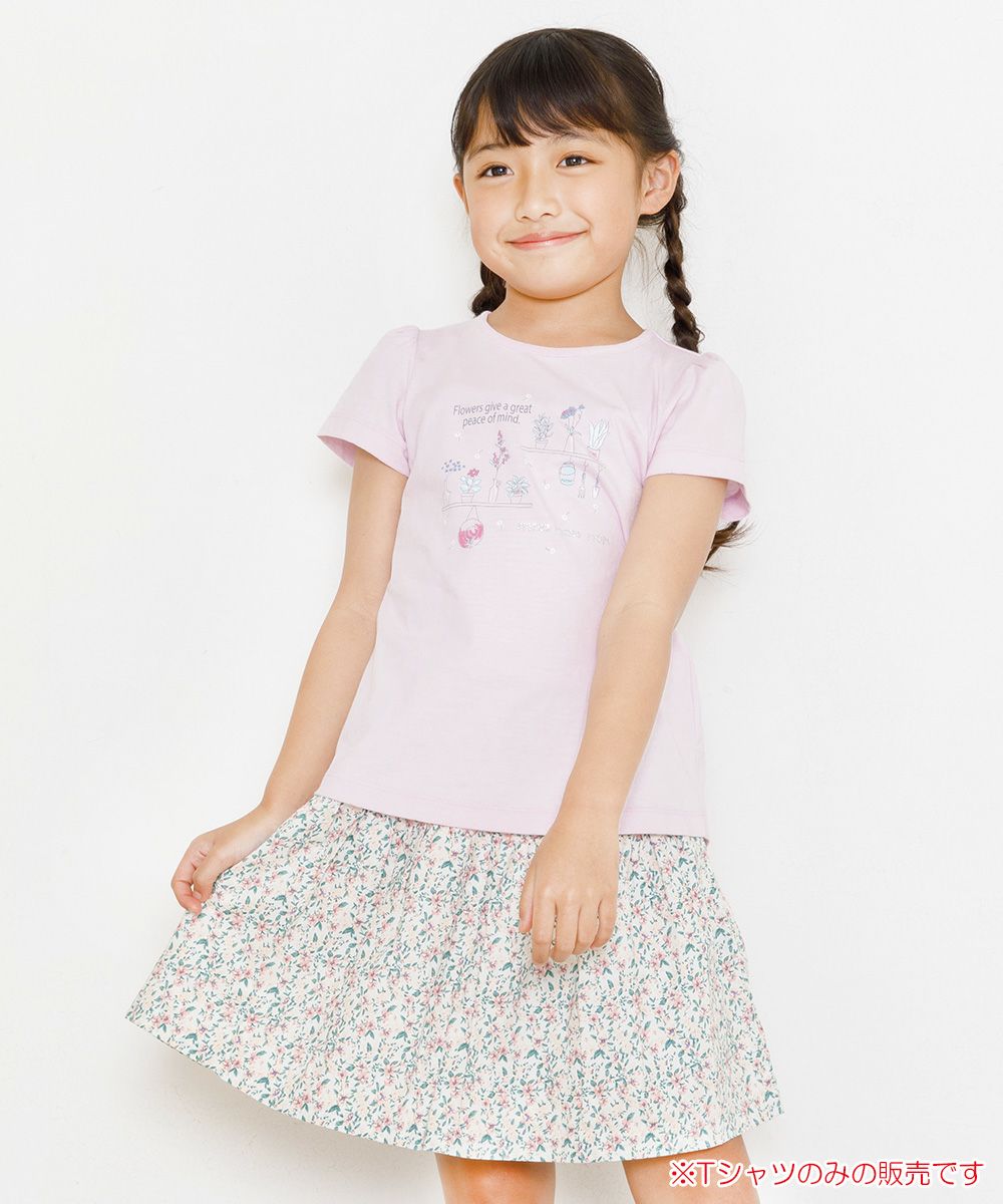 100 % cotton flower print T-shirt with back ribbon Pink model image 1