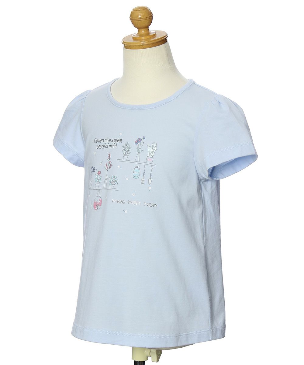 100 % cotton flower print T-shirt with back ribbon Blue torso