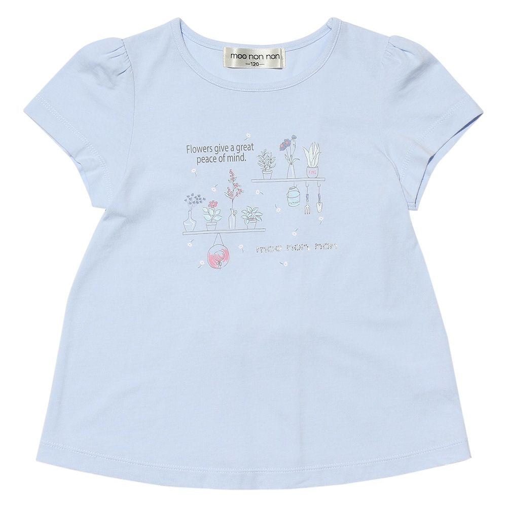 100 % cotton flower print T-shirt with back ribbon Blue front