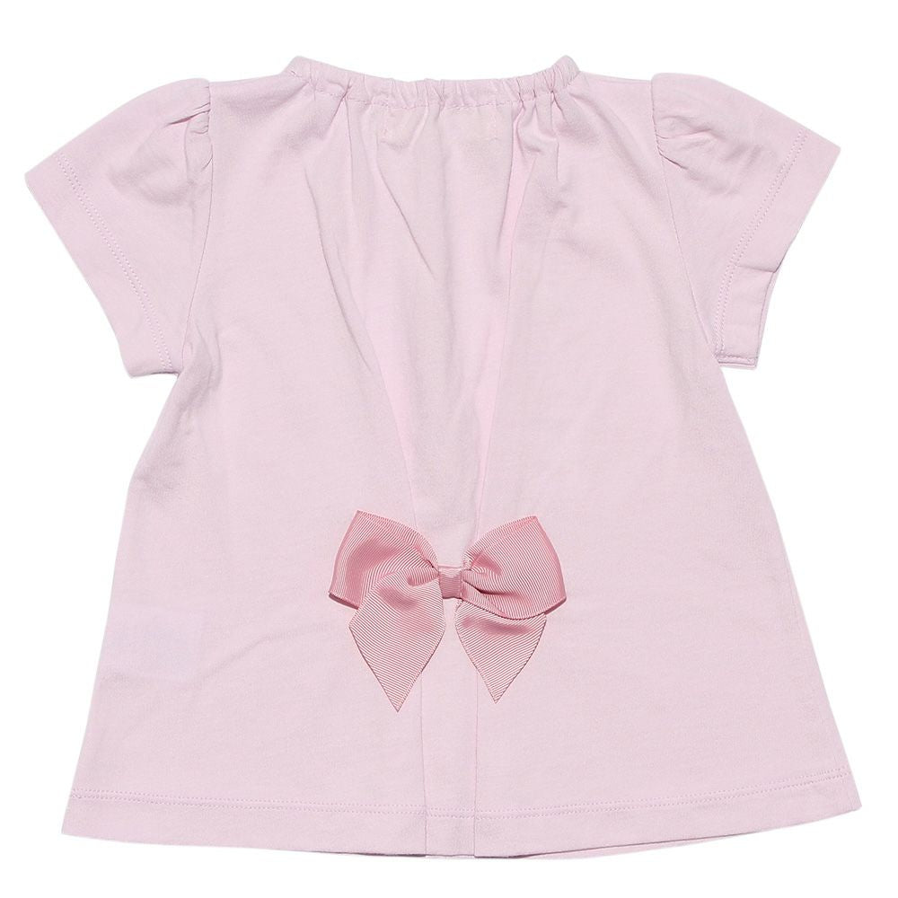 Baby size 100 % cotton flower print T-shirt with back ribbon Pink back