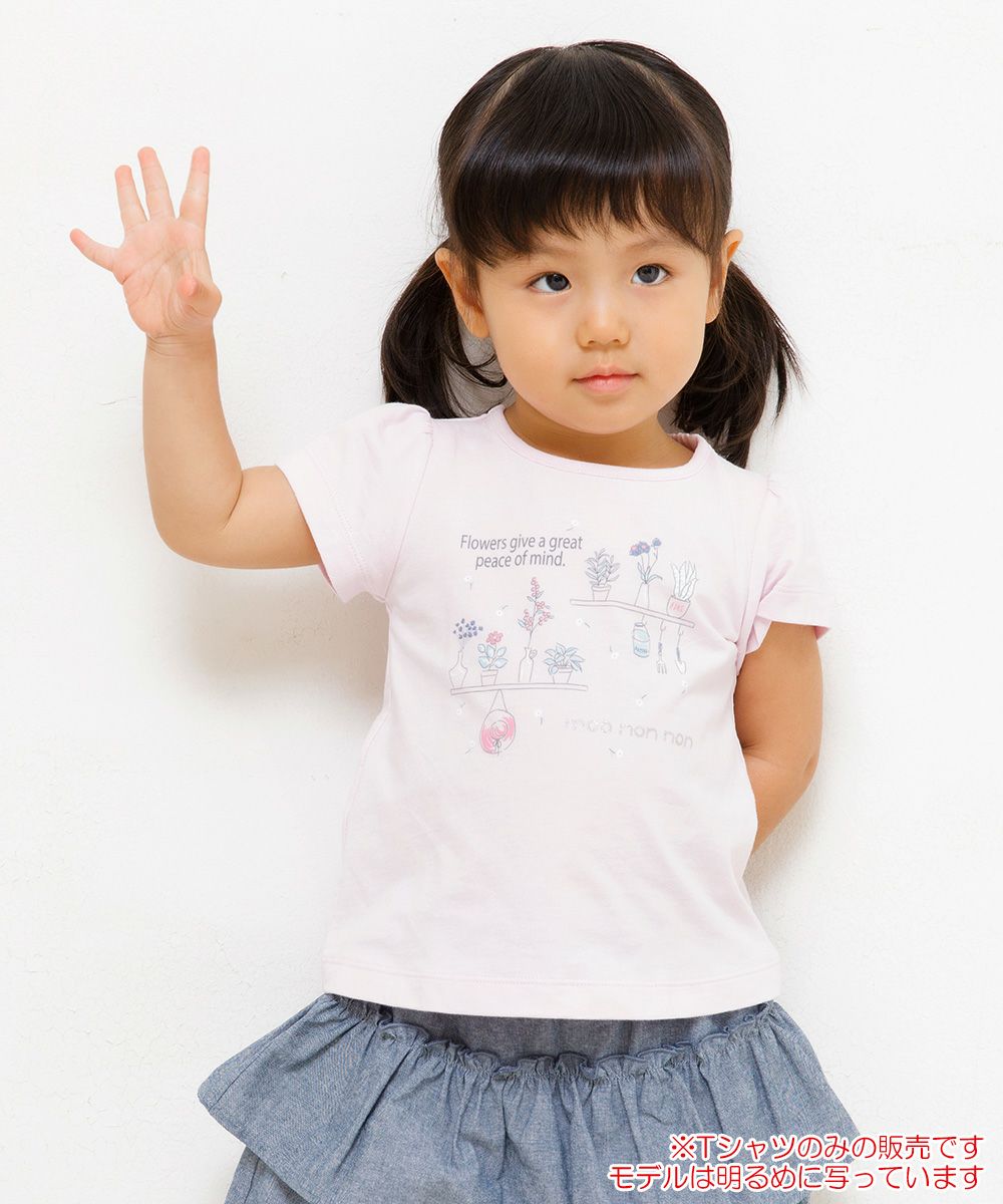 Baby size 100 % cotton flower print T-shirt with back ribbon Pink model image 1