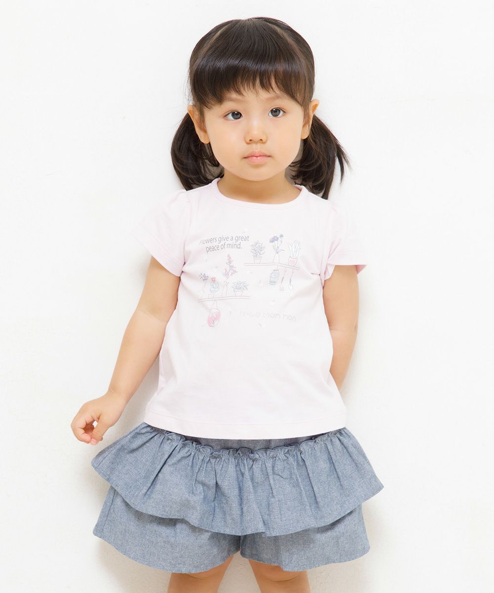 Baby size 100 % cotton flower print T-shirt with back ribbon Pink model image 4