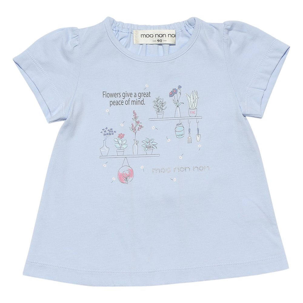 Baby size 100 % cotton flower print T-shirt with back ribbon Blue front