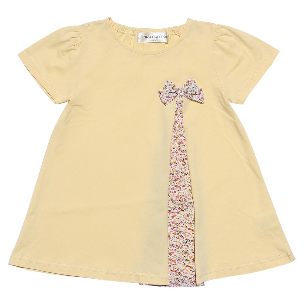 100 % cotton switching floral T-shirt with ribbon Yellow front