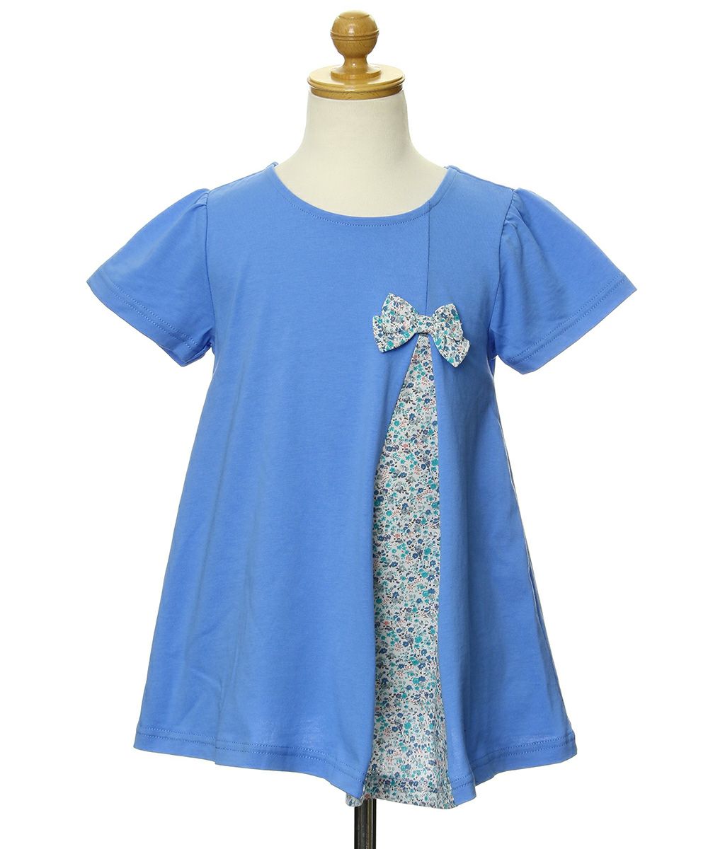 100 % cotton switching floral T-shirt with ribbon Blue torso