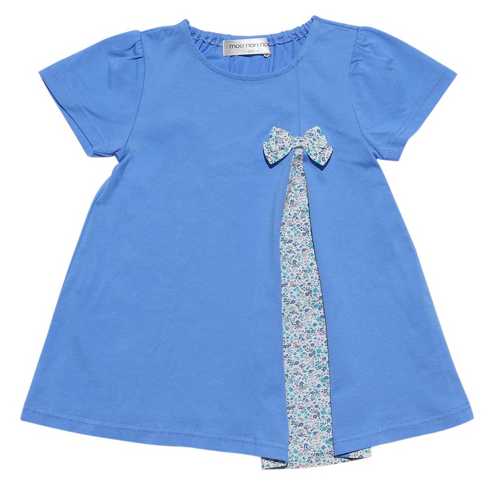 100 % cotton switching floral T-shirt with ribbon Blue front