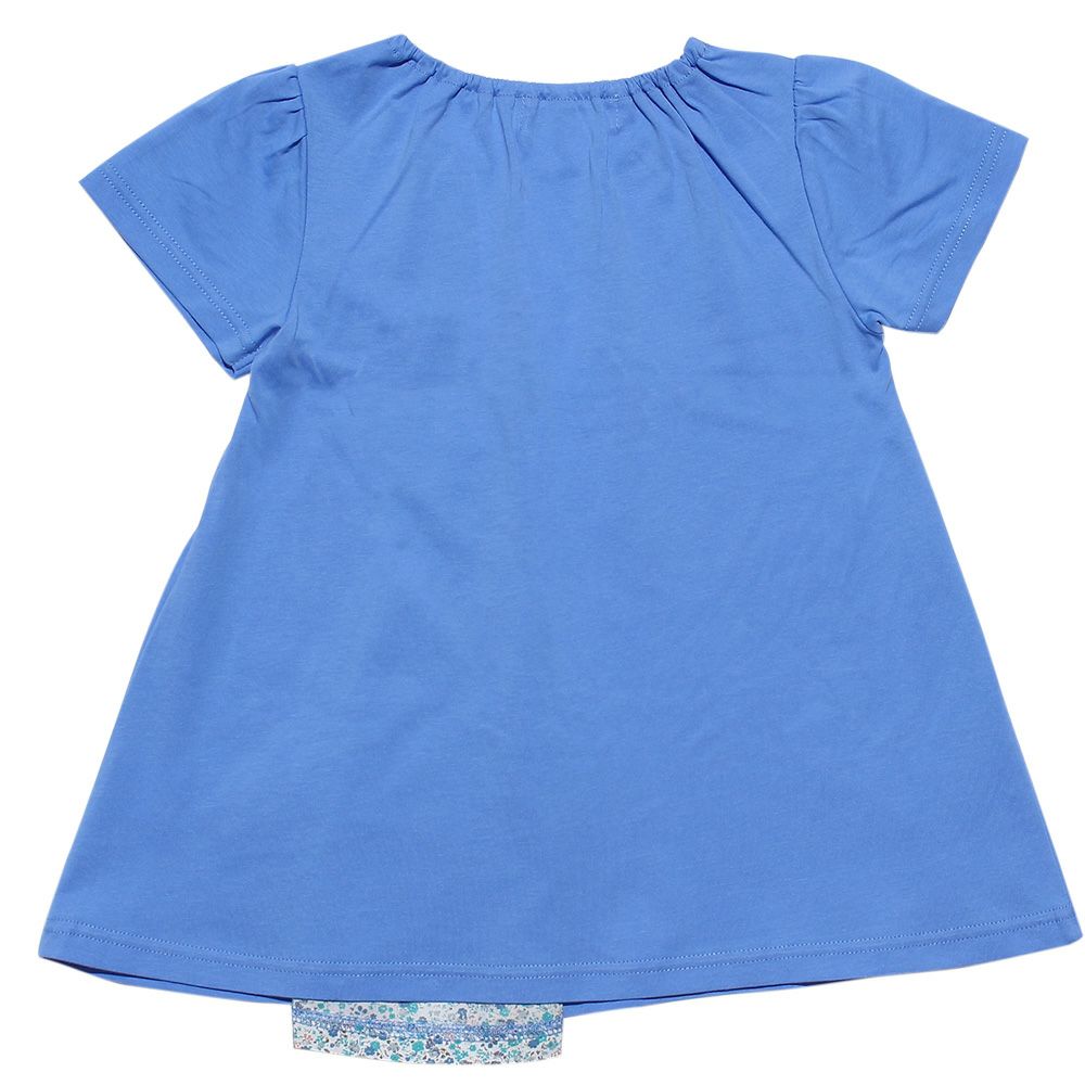 100 % cotton switching floral T-shirt with ribbon Blue back