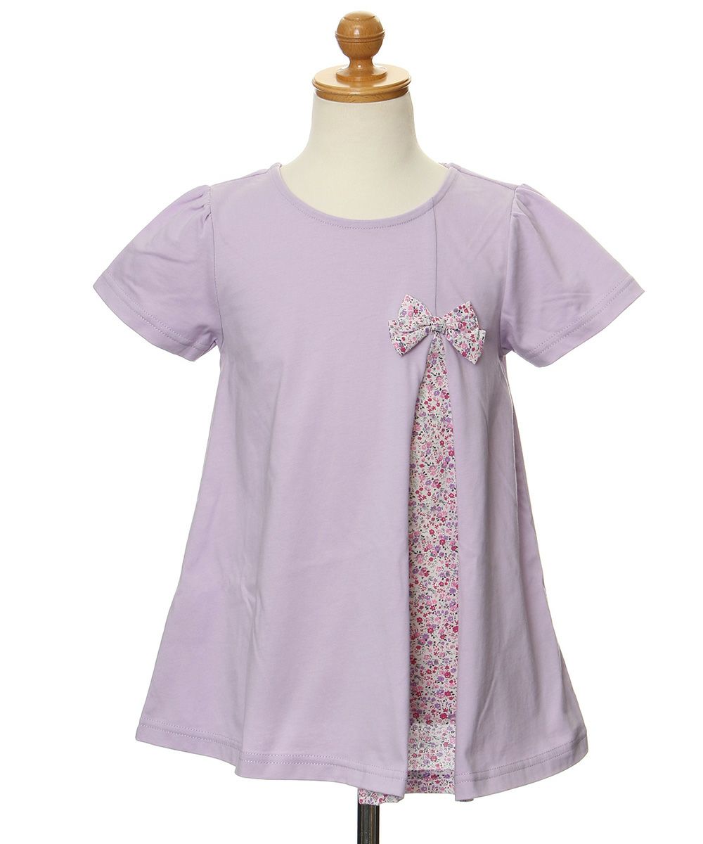 100 % cotton switching floral T-shirt with ribbon Purple torso