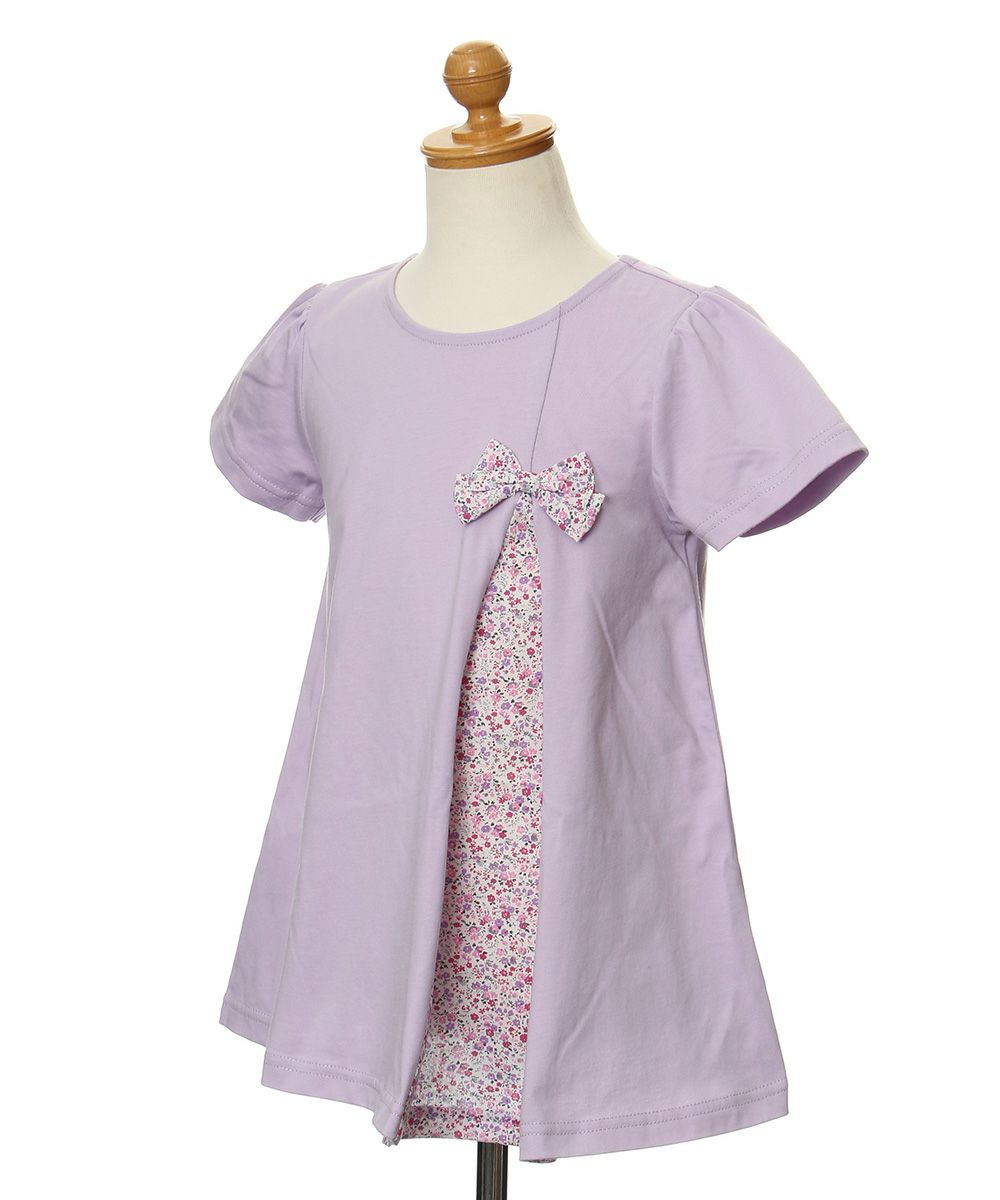 100 % cotton switching floral T-shirt with ribbon Purple torso