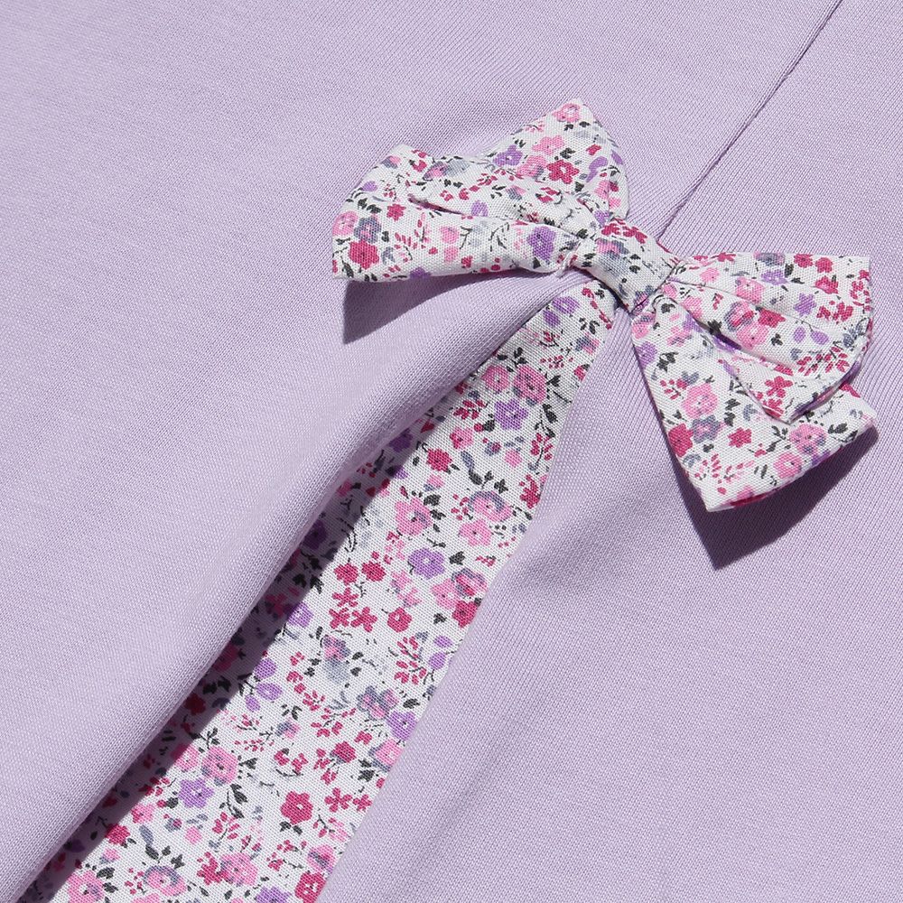 100 % cotton switching floral T-shirt with ribbon Purple Design point 1