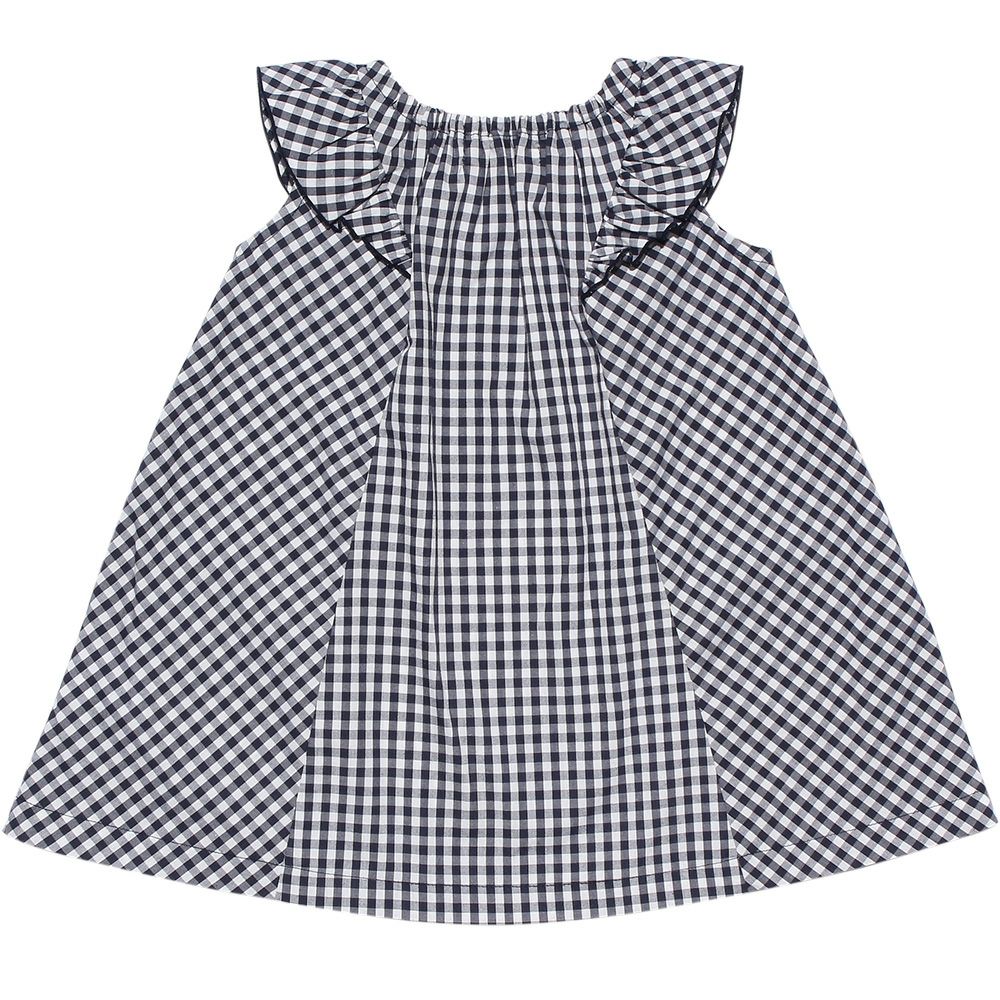 Baby size Gingham A line dress will frill and ribbon Navy back
