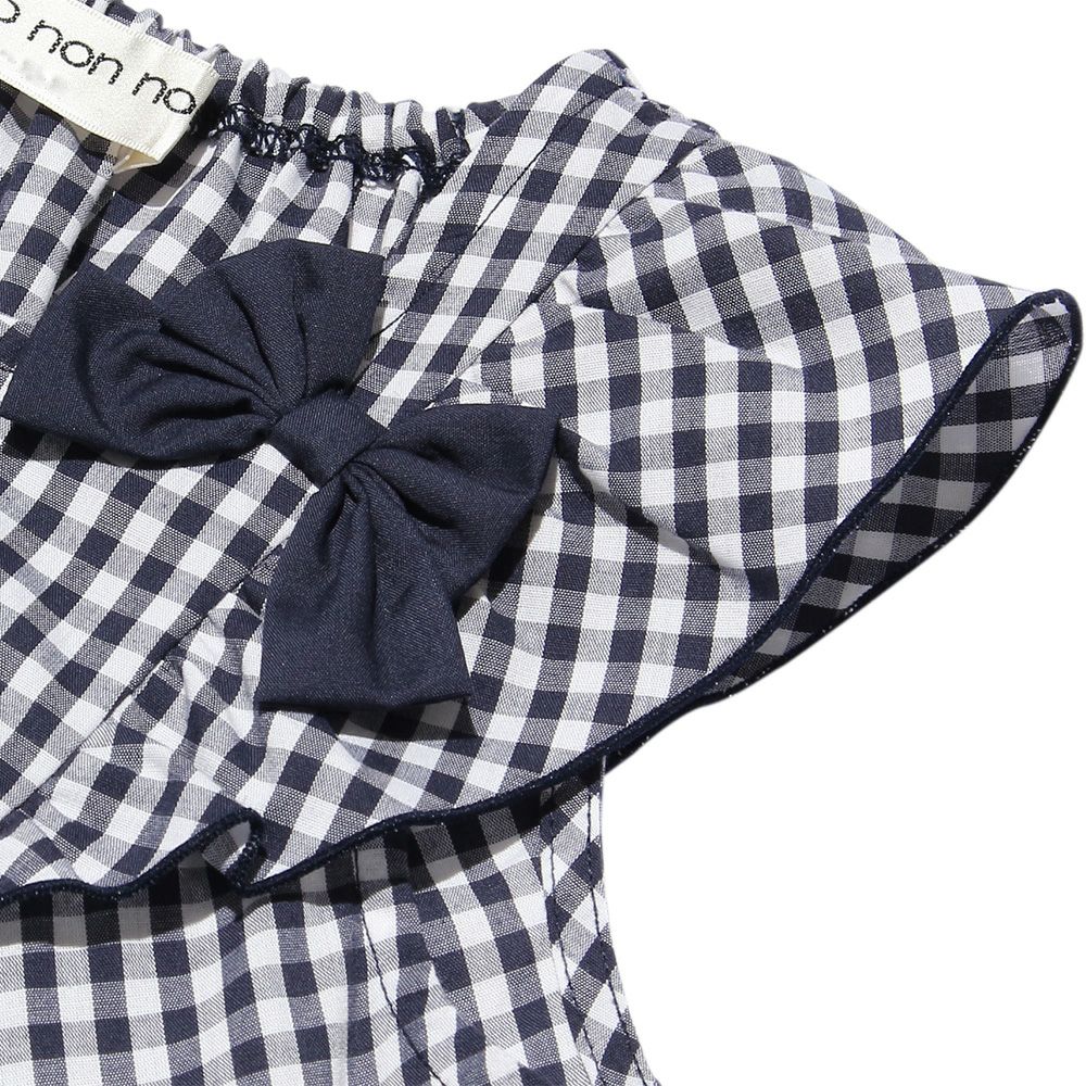 Baby size Gingham A line dress will frill and ribbon Navy Design point 1