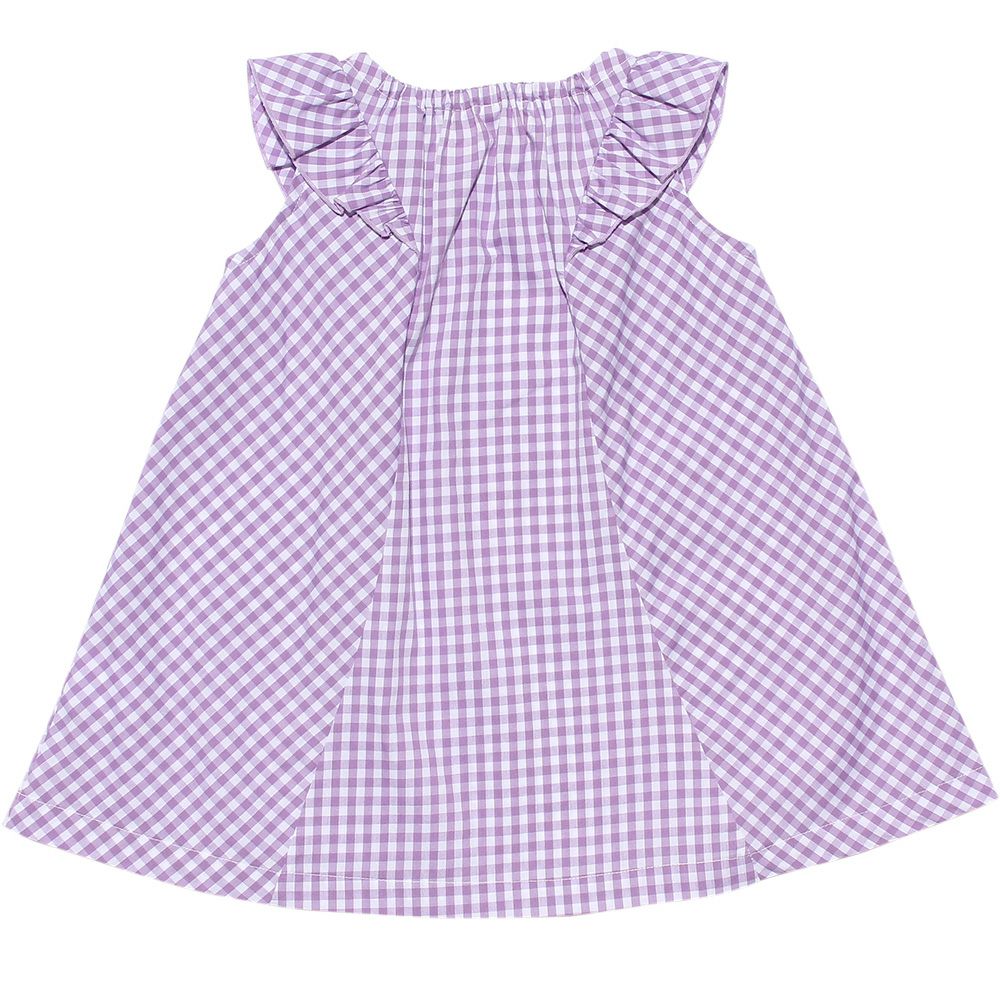 Baby size Gingham A line dress will frill and ribbon Purple back