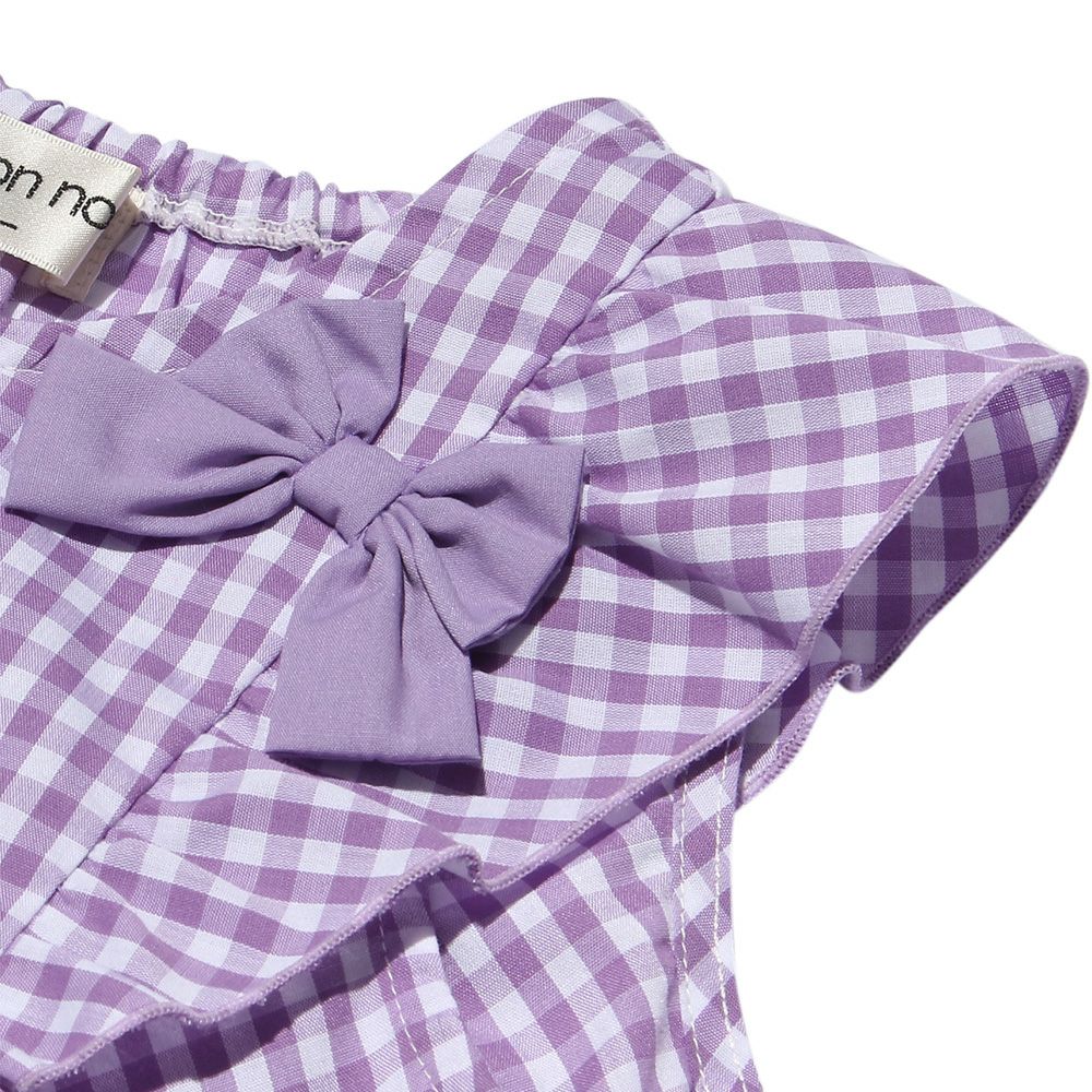 Baby size Gingham A line dress will frill and ribbon Purple Design point 1
