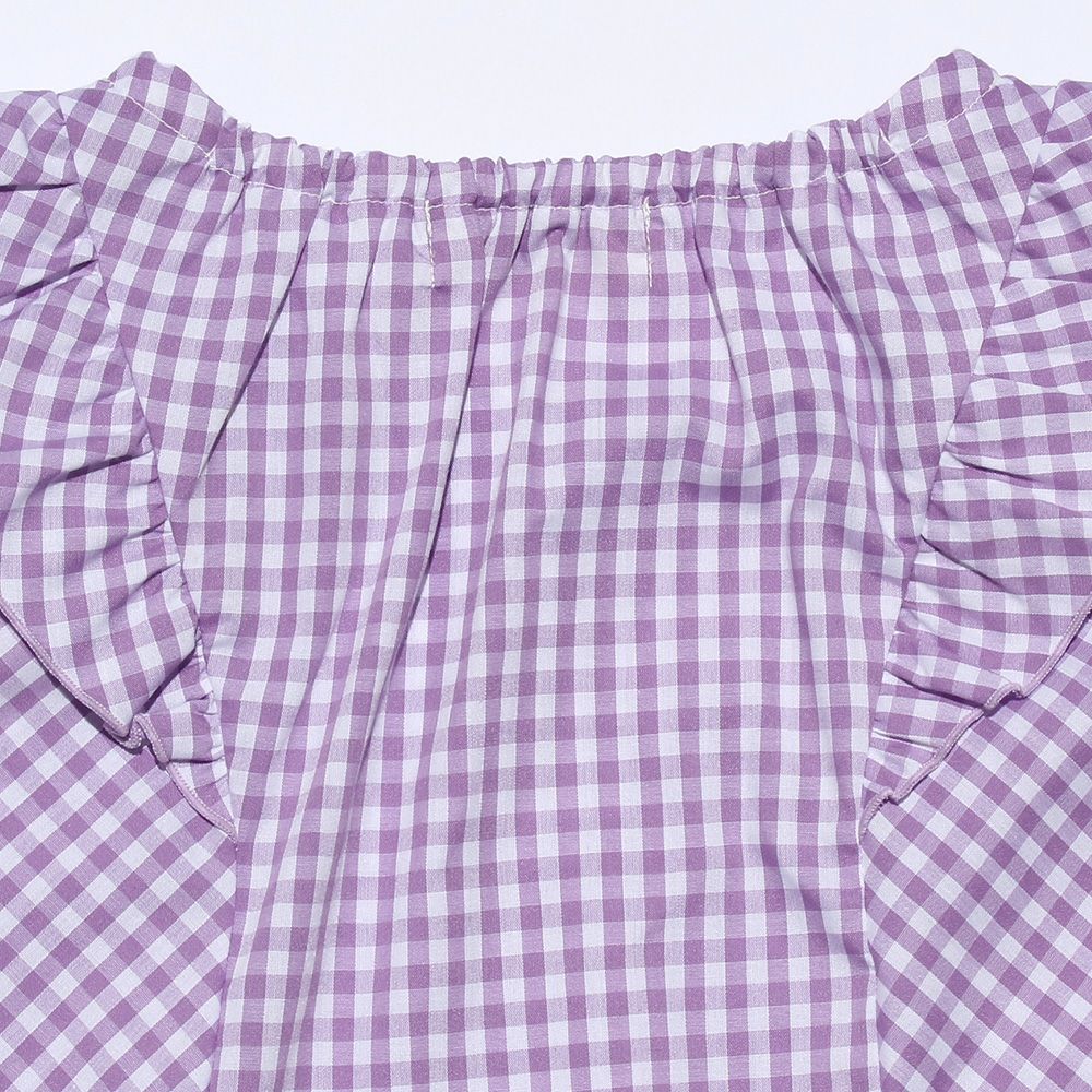 Baby size Gingham A line dress will frill and ribbon Purple Design point 2