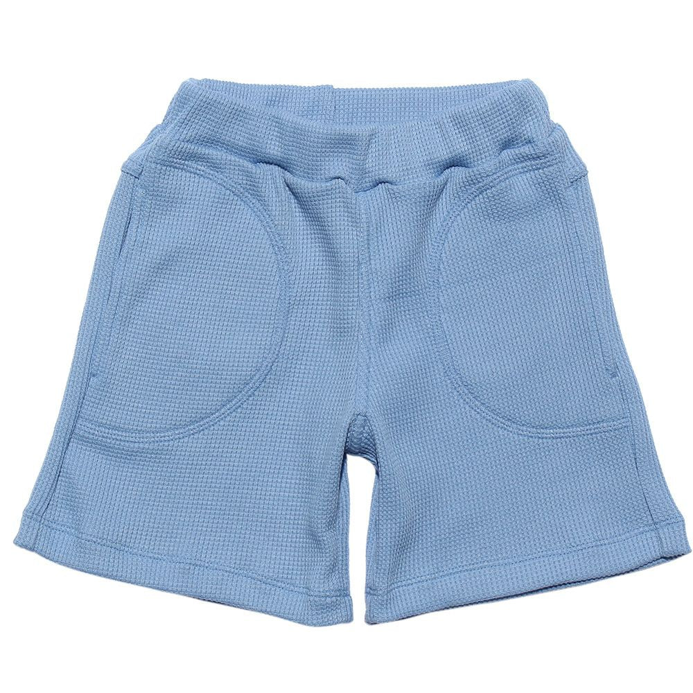 Baby size waffle material shorts Blue front