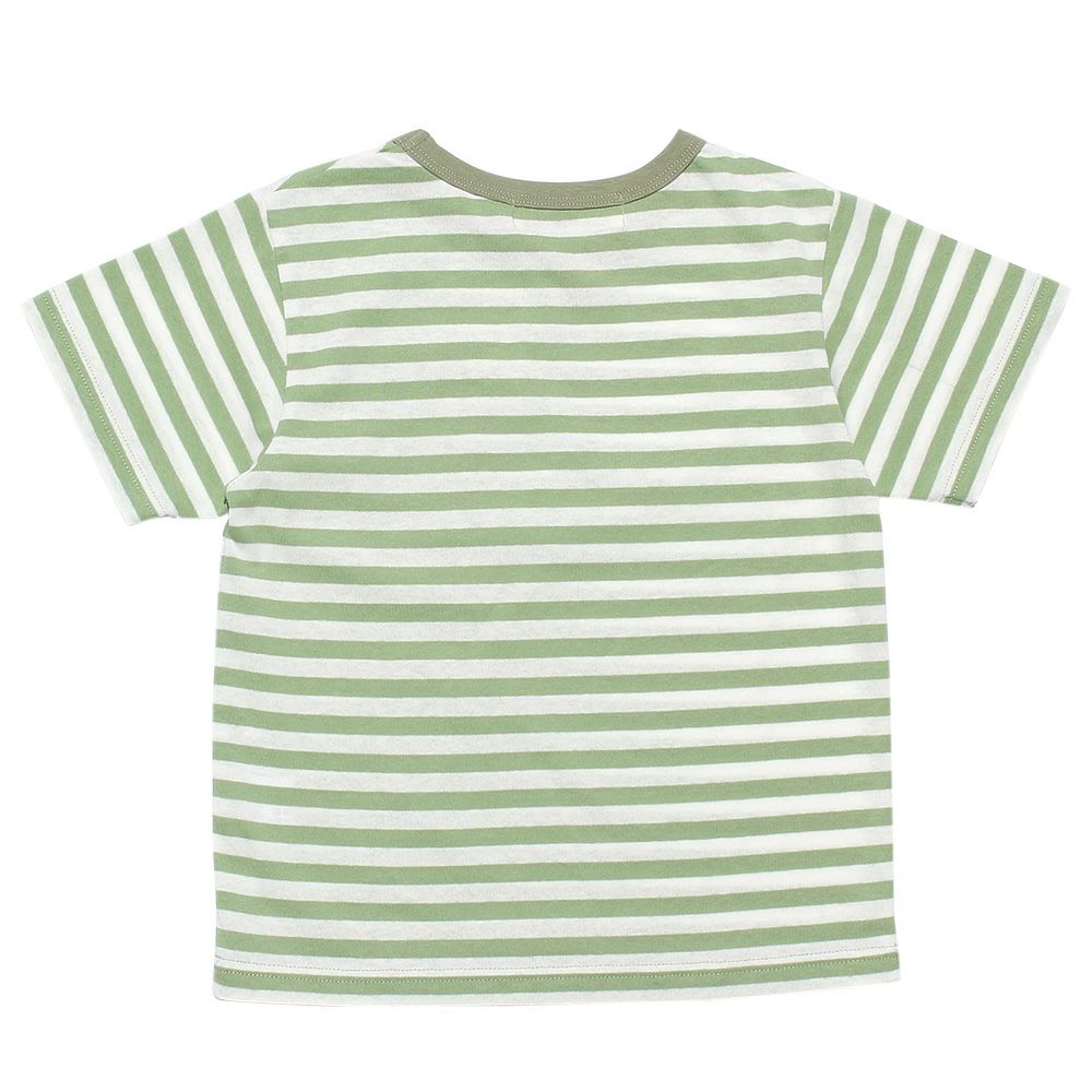 100 % cotton border pattern bear embroidery T -shirt Green back