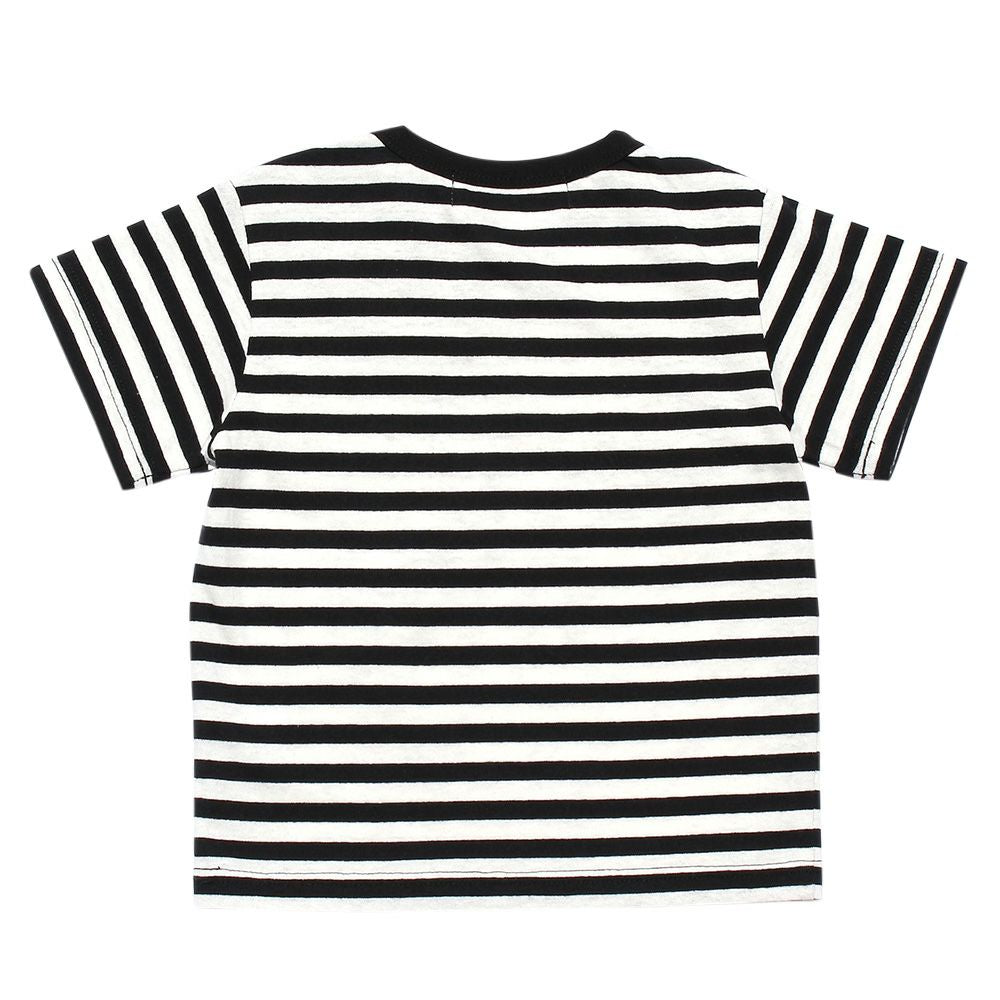 Baby size 100 % cotton border pattern bear embroidery T -shirt Black back