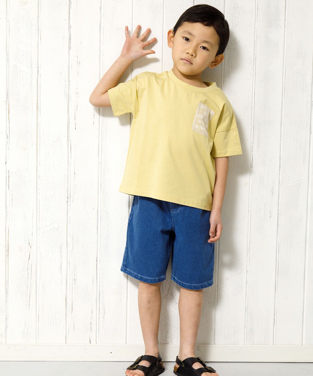 Children's clothing Boys Cotton 100 % Logo Print Big Silhouette T -shirt Yellow (04) Model Image 2