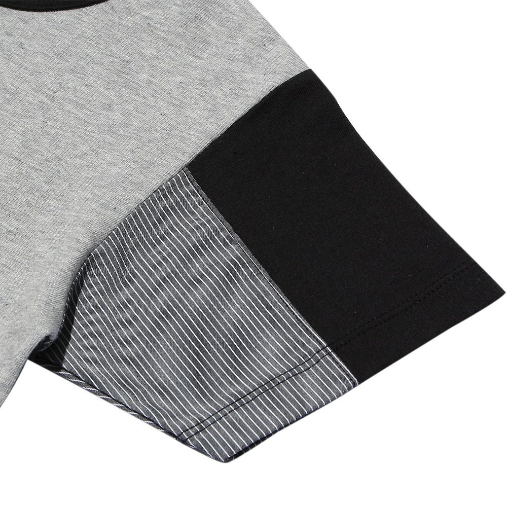 Logo Print Stripe Sleeve Sleeve T -shirt Misty Gray Design point 2