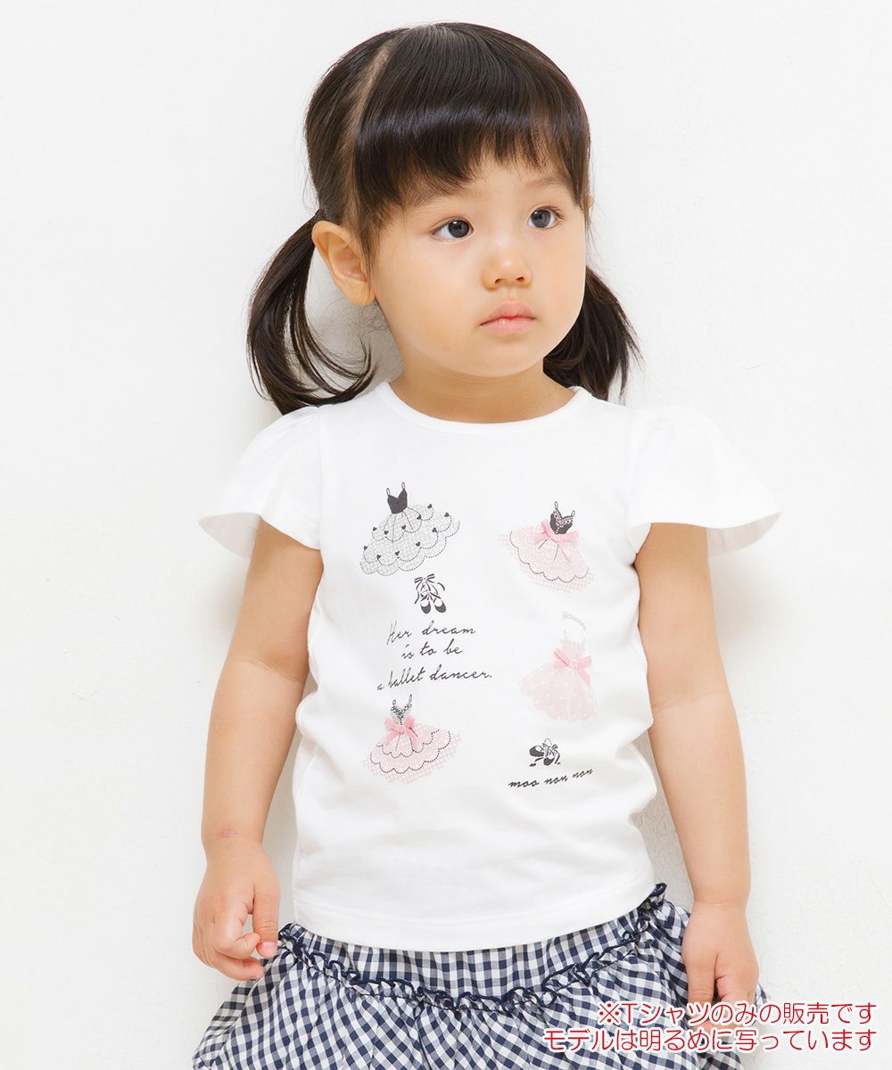 Baby size 100 % cotton ballet print T-shirt Off White model image up