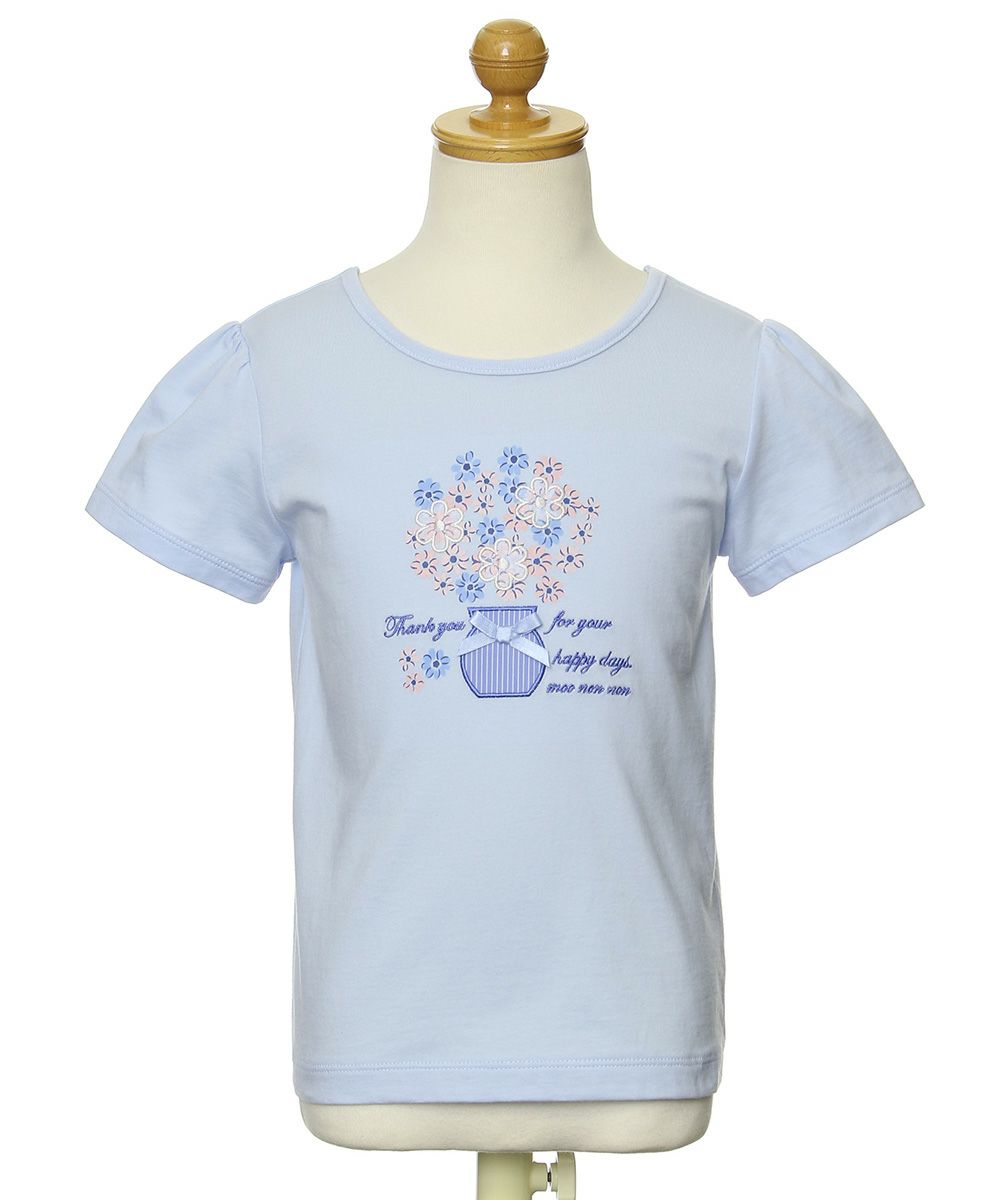 100 % cotton flower vase print T -shirt Blue torso