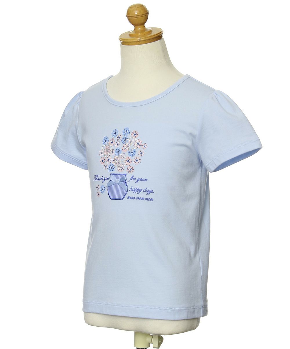 100 % cotton flower vase print T -shirt Blue torso
