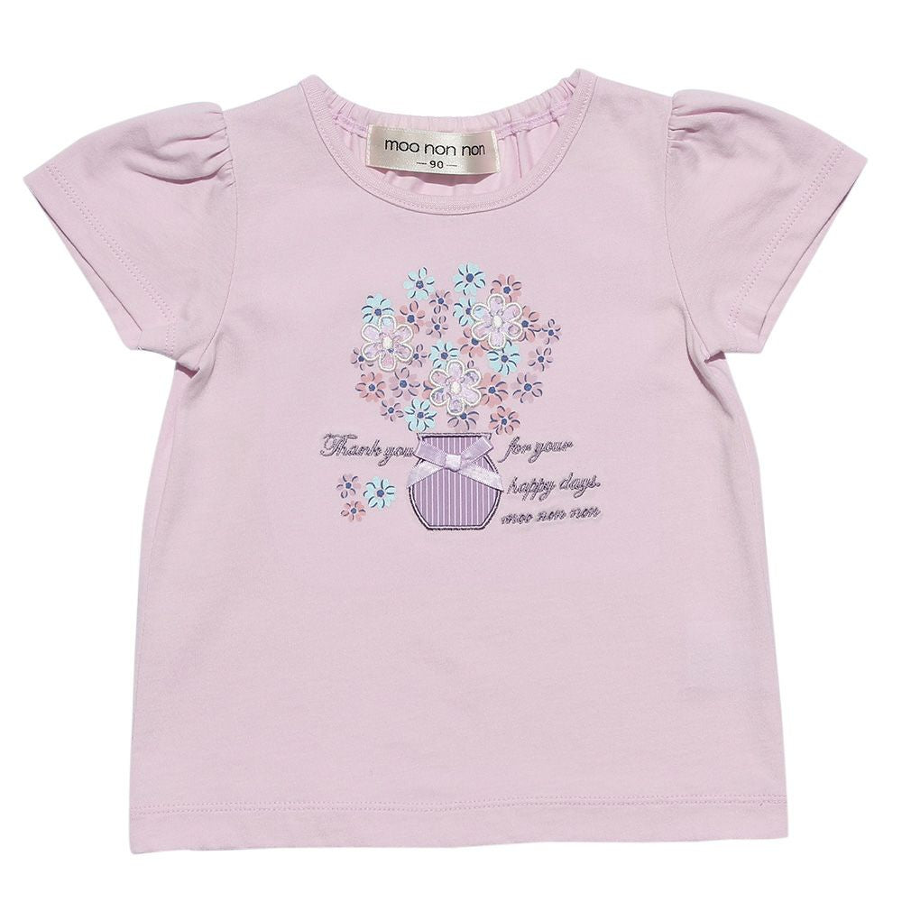 Baby size 100 % cotton flower vase print T -shirt Pink front