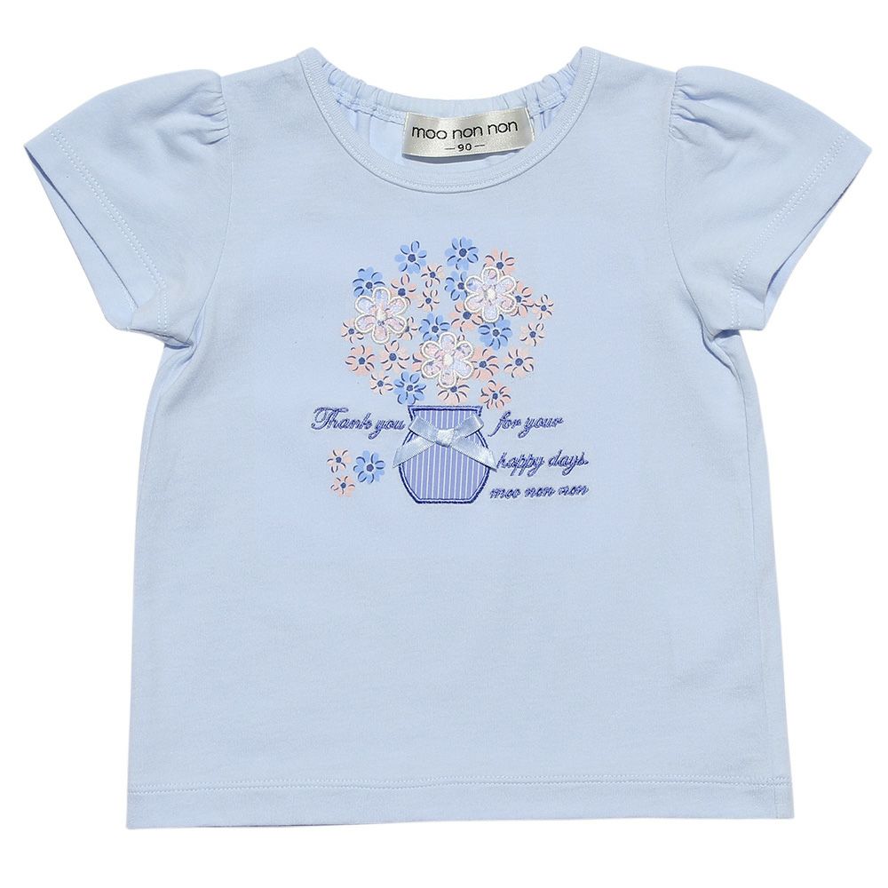 Baby size 100 % cotton flower vase print T -shirt Blue front