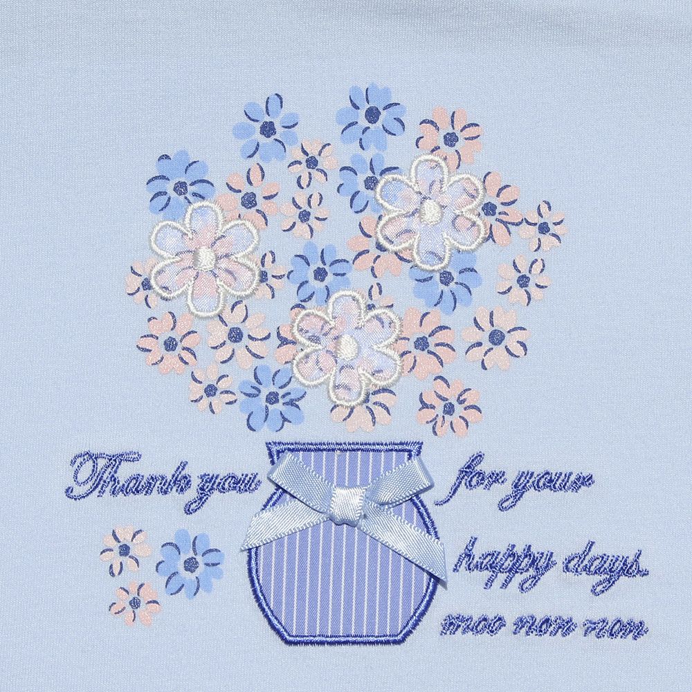 Baby size 100 % cotton flower vase print T -shirt Blue Design point 1