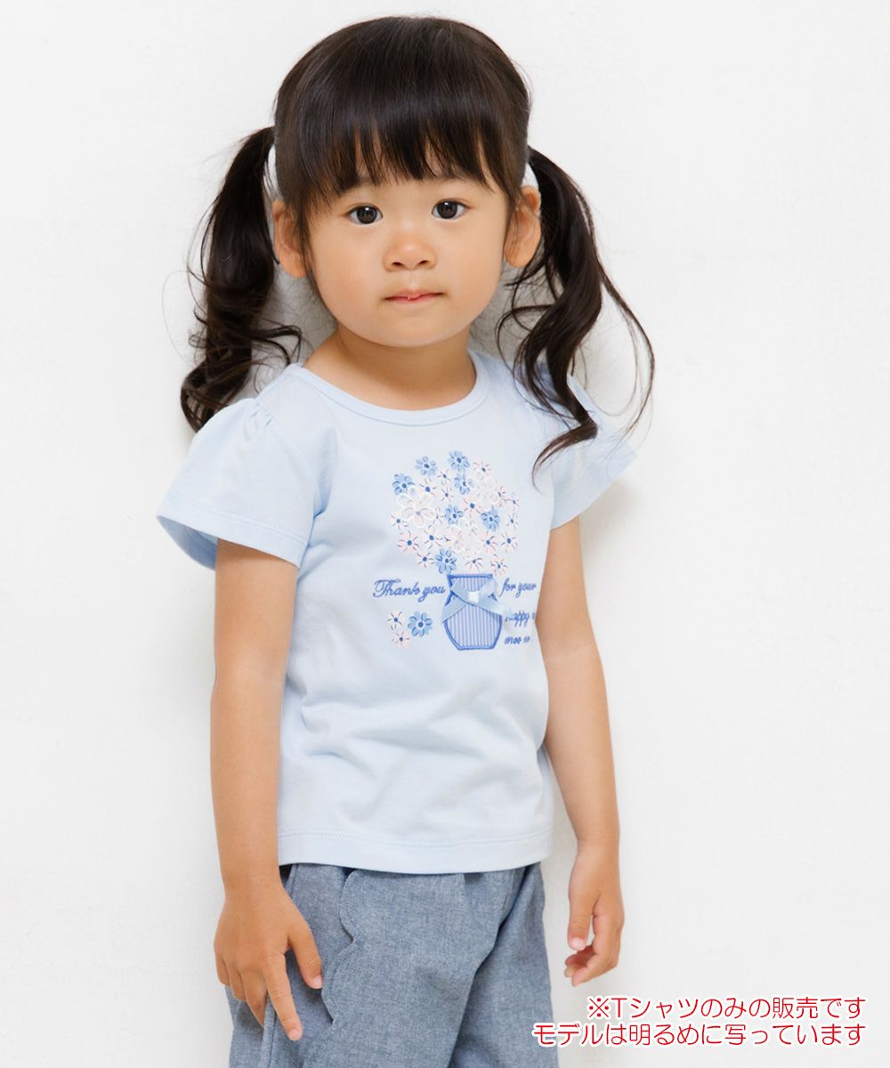Baby size 100 % cotton flower vase print T -shirt Blue model image up